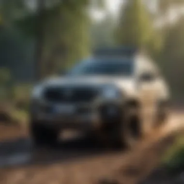 Conquering the Challenging Terrain An off-road SUV tackling a challenging muddy trail, highlighting its durability and traction.