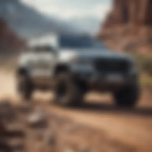A rugged off-road SUV navigating a rocky terrain with ease.