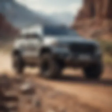 Rugged Performance in Action A rugged off-road SUV navigating a rocky terrain with ease.