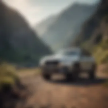 Robust Design in a Scenic Setting An off-road SUV parked in a scenic mountain landscape showcasing its robust design.