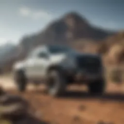 A sleek pickup truck on a rugged terrain showcasing its off-road capabilities