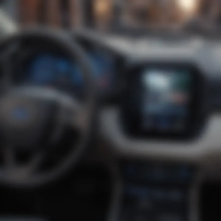 A close-up view of the advanced dashboard of the Ford EV pickup truck, illustrating its cutting-edge technology.