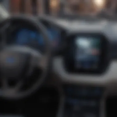 Cutting-Edge Technology in the Ford EV Pickup A close-up view of the advanced dashboard of the Ford EV pickup truck, illustrating its cutting-edge technology.