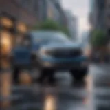 A sleek Ford EV pickup truck showcased against a modern urban backdrop, emphasizing its innovative design.