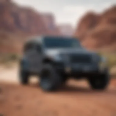 Showcasing Jeep Wrangler Modifications A collection of Jeep Wrangler modifications showcased against a desert backdrop