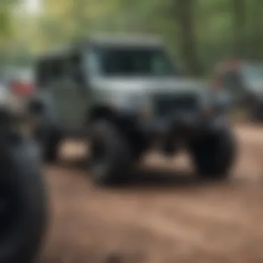 A group of Jeep enthusiasts showcasing their vehicles at a local meet