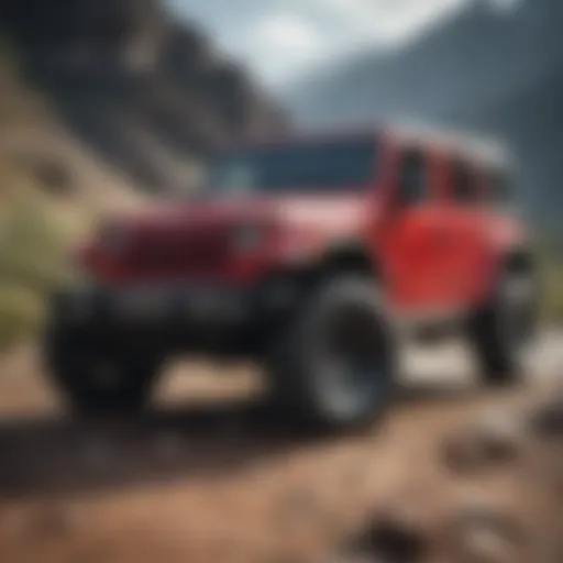 Long Jeep Wrangler on rugged terrain