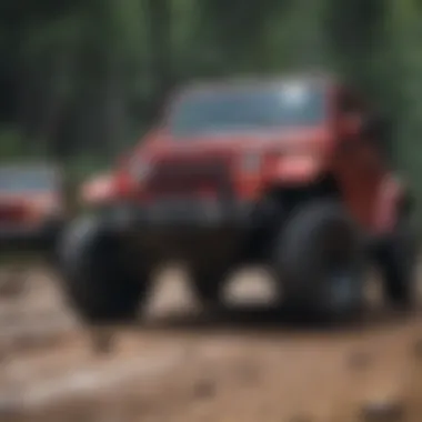 Group of Long Jeep Wranglers on an off-road adventure