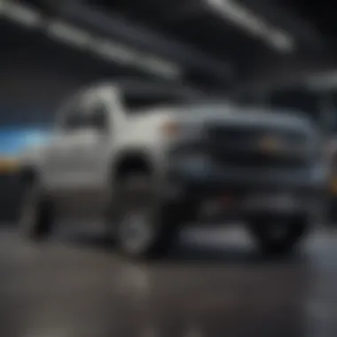 A luxury Chevy Silverado on display at an automotive show, attracting potential buyers and enthusiasts.