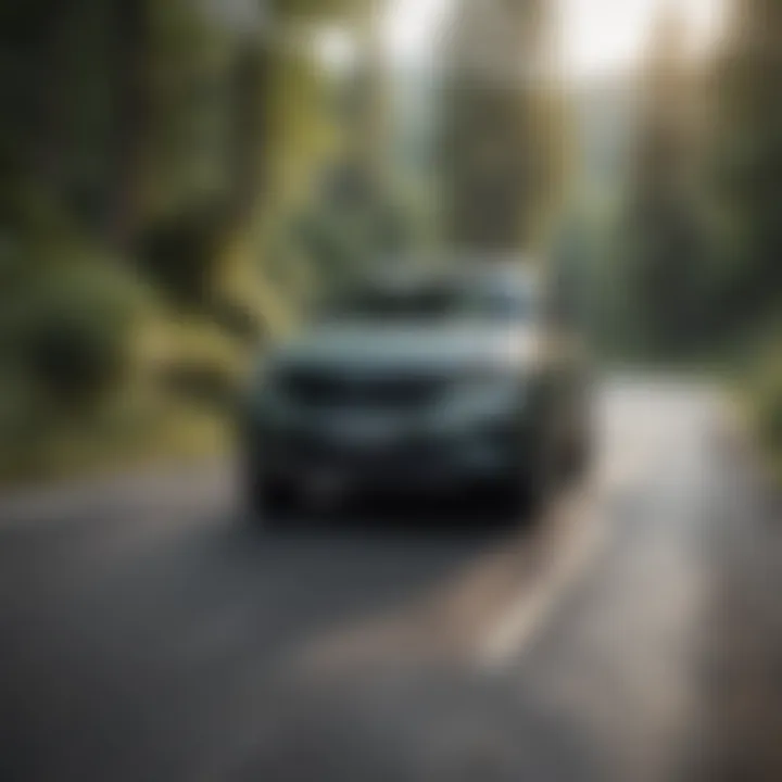 A small SUV navigating a scenic road, emphasizing its performance capabilities.
