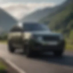 A sleek Range Rover with an 8-cylinder engine on a scenic road