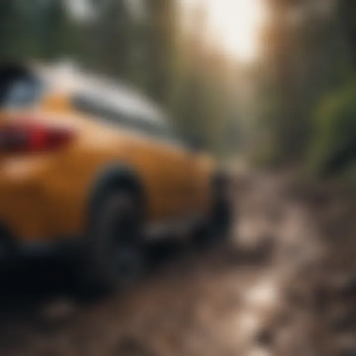 Close-up of Subaru Crosstrek performing in rough terrain