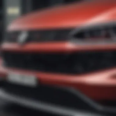 Close-up of the GTI's distinctive grille and headlights