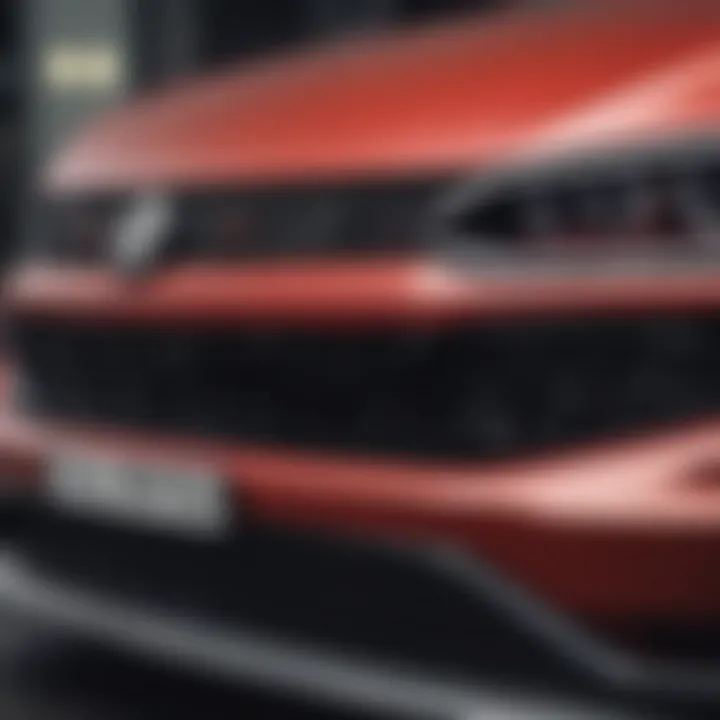 Close-up of the GTI's distinctive grille and headlights
