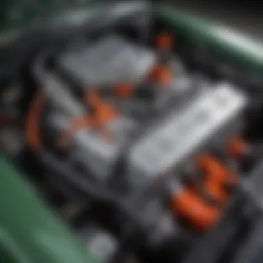 Under the Hood: Performance of Restomod Cuda A detailed shot of the engine bay in a restomod Cuda, showcasing performance enhancements.