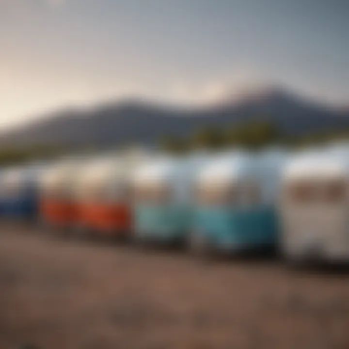 Various styles of small campers lined up for comparison