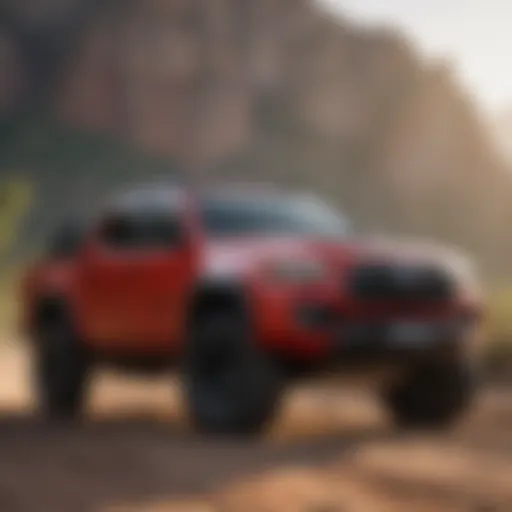 Toyota Tacoma TRD Off-Road in bold red color parked against a scenic backdrop