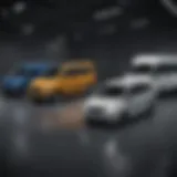 A lineup of various transit vans showcasing their unique designs and sizes.