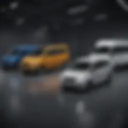 A lineup of various transit vans showcasing their unique designs and sizes.