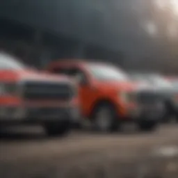 A lineup of diverse pickup trucks showcasing their robust designs