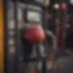 A close-up of an old gasoline pump showcasing vintage design elements.