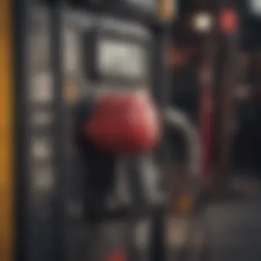 A close-up of an old gasoline pump showcasing vintage design elements.
