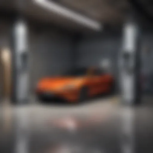 Modern home EV fast charging station installed in a garage