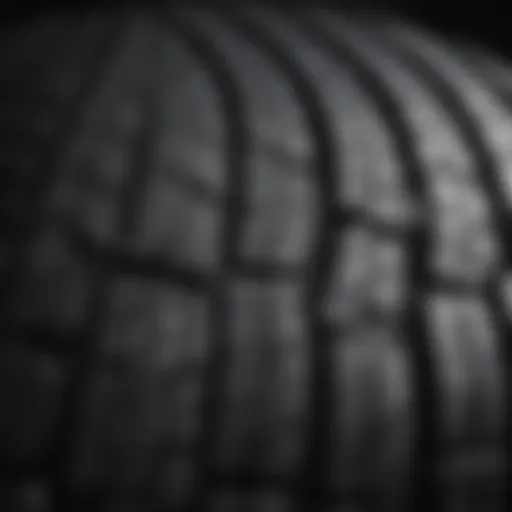 Close-up view of truck tire tread patterns