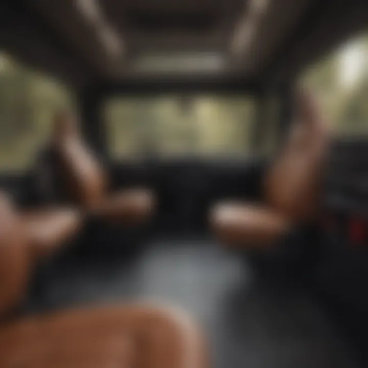 Interior of a long wheelbase Jeep showcasing spacious design