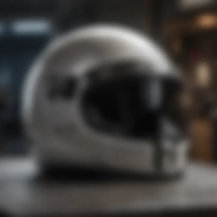 Close-up of a JC Whitney motorcycle helmet showcasing its sleek design and advanced aerodynamics.