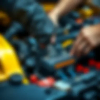 A mechanic using tools to remove a Jeep Wrangler battery