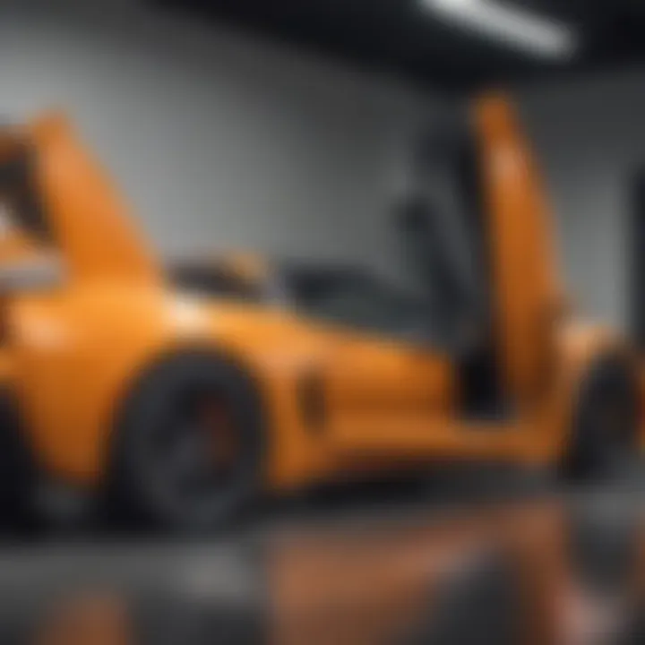 Corvette parked with Lambo doors open, revealing interior