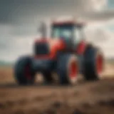 An imposing view of the largest tractor showcasing its sheer size against a vast agricultural backdrop