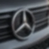 Close-up view of a Mercedes Benz logo