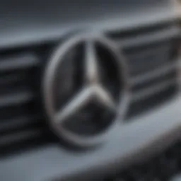 Close-up view of a Mercedes Benz logo