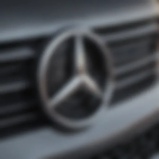 Close-up view of a Mercedes Benz logo