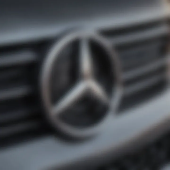 Close-up view of a Mercedes Benz logo