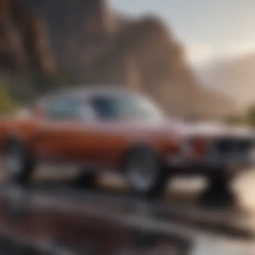 A sleek Mustang parked against a scenic backdrop
