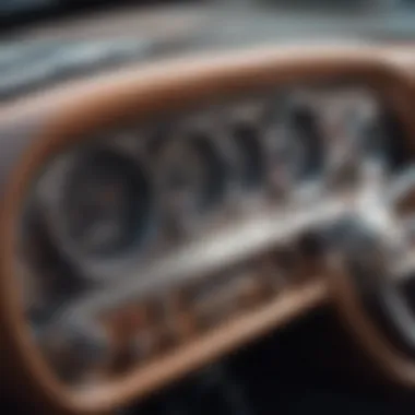 Close-up of a classic American car dashboard showcasing vintage features