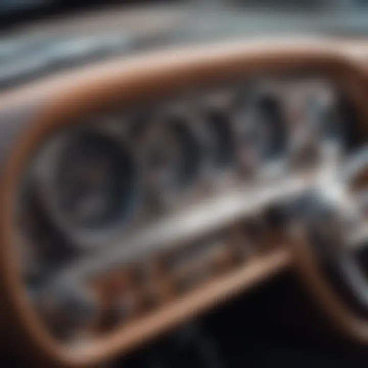 Close-up of a classic American car dashboard showcasing vintage features