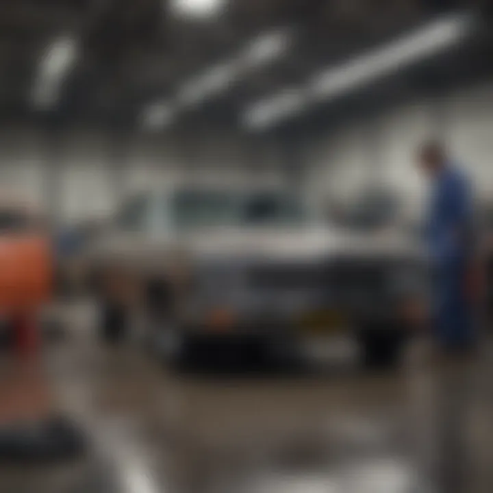 A mechanic inspecting an American car in a garage, focusing on maintenance practices