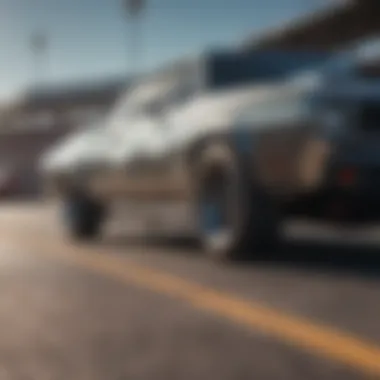 Drag radial tires mounted on a performance vehicle at the racetrack