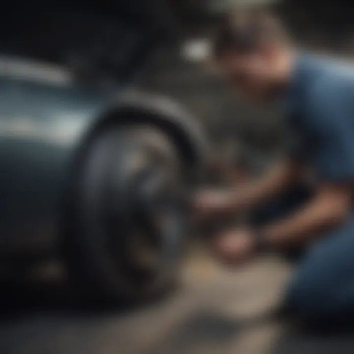 Mechanic inspecting a vehicle's transmission system