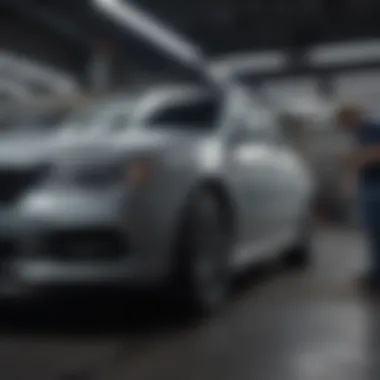 Expert Collision Damage Assessment Mechanic inspecting a vehicle for collision damage with precision tools