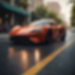 Dynamic view of a sleek sports car speeding on a winding road