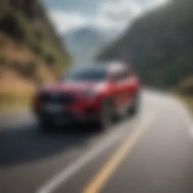 Performance on Scenic Roads Third-row SUV on a scenic road demonstrating its performance and handling.