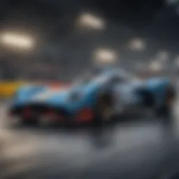 A dynamic racing car in motion on a track