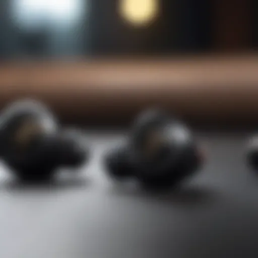 A close-up view of real-time translator earbuds in use during a business meeting.