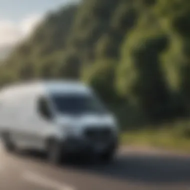 A transit van adapted for recreational purposes, parked in a scenic location.