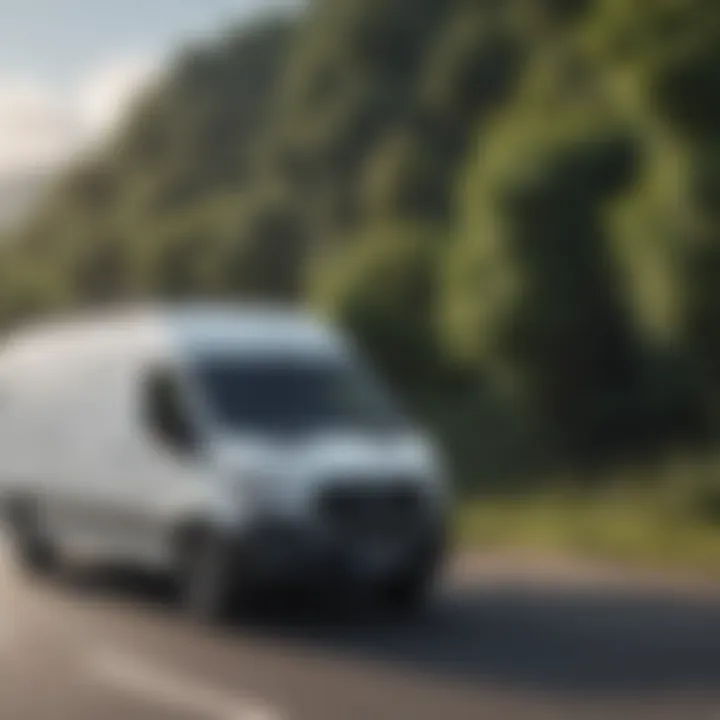 A transit van adapted for recreational purposes, parked in a scenic location.